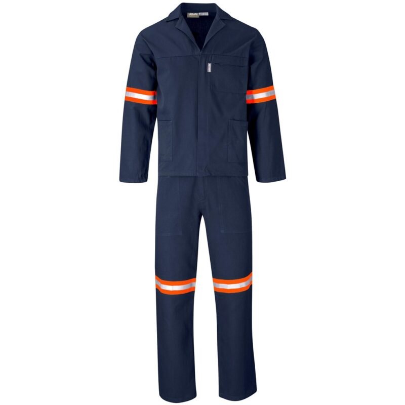 Technician 100% Cotton Conti Suit – Reflective Arms & Legs – Orange Tape – Navy