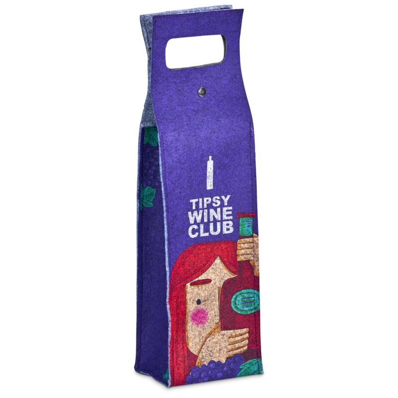 Pre-Printed Sample Hoppla Velto RPET Felt Single Wine Carrier