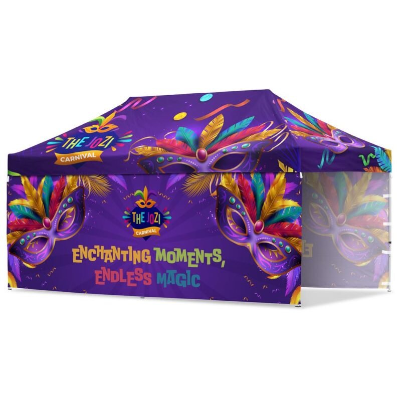 Coated Steel Sublimated Gazebo 6m x 3m –  2 Long Full-Wall Skins