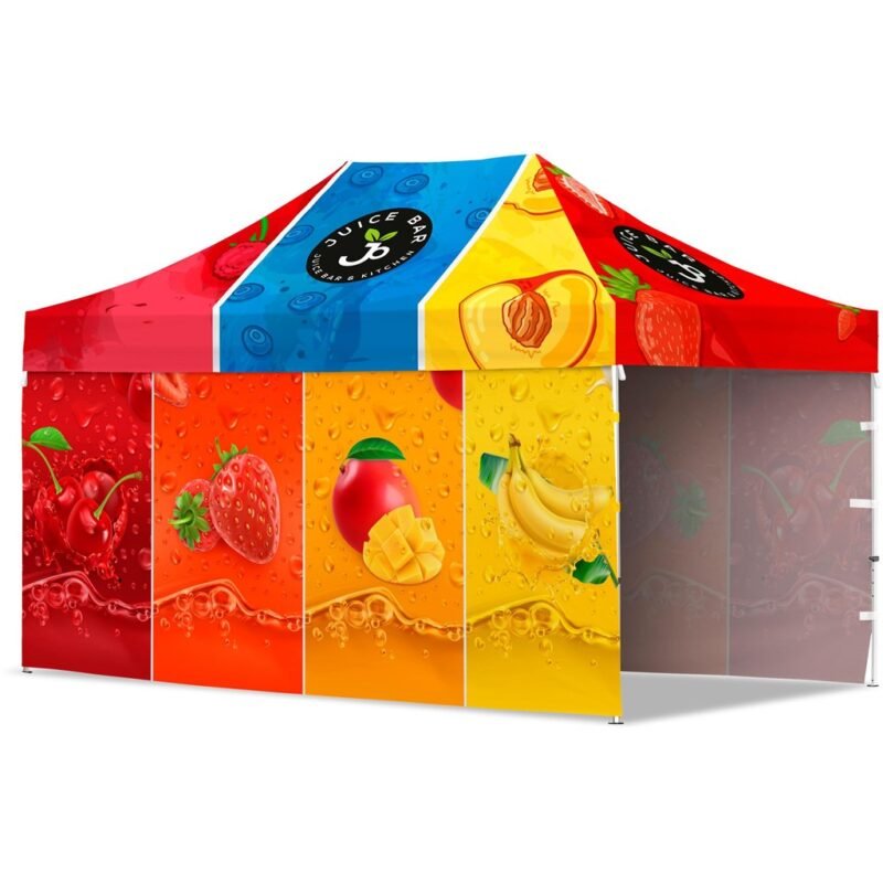 Coated Steel Sublimated Gazebo 4.5 x 3m – 2 Long Full-Wall Skins